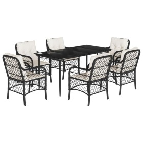 vidaXL 7-tlg. Garten-Essgruppe mit Kissen Schwarz Poly Rattan