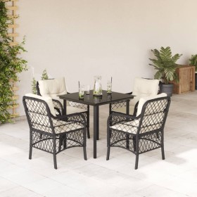 vidaXL 5-tlg. Garten-Essgruppe mit Kissen Schwarz Poly Rattan