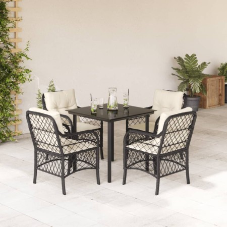 vidaXL 5-tlg. Garten-Essgruppe mit Kissen Schwarz Poly Rattan