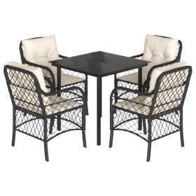 vidaXL 5-tlg. Garten-Essgruppe mit Kissen Schwarz Poly Rattan