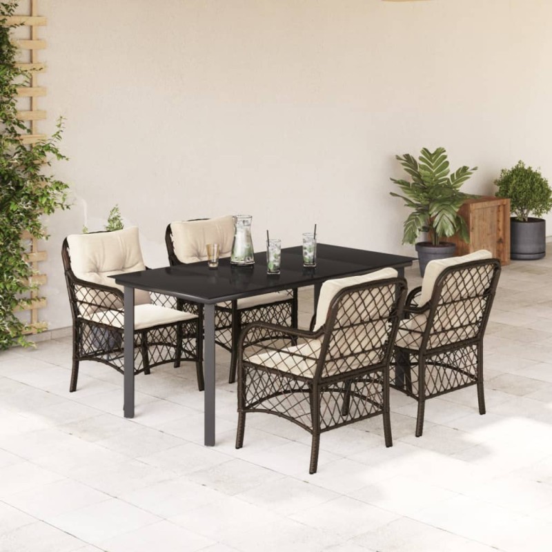 vidaXL 5-tlg. Garten-Essgruppe mit Kissen Braun Poly Rattan