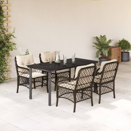 vidaXL 5-tlg. Garten-Essgruppe mit Kissen Braun Poly Rattan