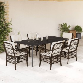 vidaXL 7-tlg. Garten-Essgruppe mit Kissen Braun Poly Rattan