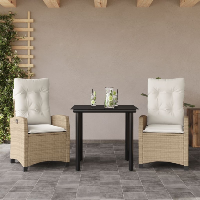vidaXL 3-tlg. Garten-Essgruppe mit Kissen Beige Poly Rattan vidaXL 3-tlg. Garten-Essgruppe mit Kissen Beige Poly Rattan