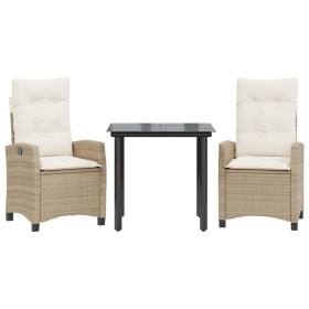 vidaXL 3-tlg. Garten-Essgruppe mit Kissen Beige Poly Rattan
