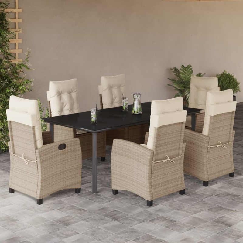 vidaXL 7-tlg. Garten-Essgruppe mit Kissen Beige Poly Rattan vidaXL 7-tlg. Garten-Essgruppe mit Kissen Beige Poly Rattan