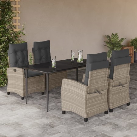 vidaXL 5-tlg. Garten-Essgruppe mit Kissen Hellgrau Poly Rattan