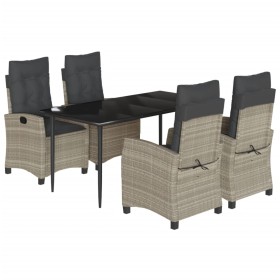 vidaXL 5-tlg. Garten-Essgruppe mit Kissen Hellgrau Poly Rattan