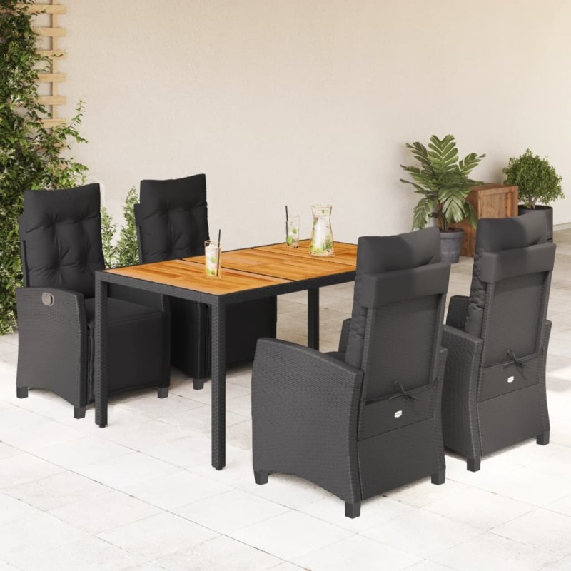 vidaXL 5-tlg. Garten-Essgruppe mit Kissen Schwarz Poly Rattan vidaXL 5-tlg. Garten-Essgruppe mit Kissen Schwarz Poly Rattan