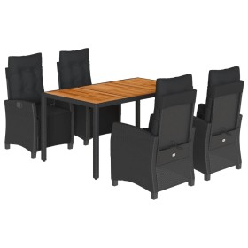 vidaXL 5-tlg. Garten-Essgruppe mit Kissen Schwarz Poly Rattan