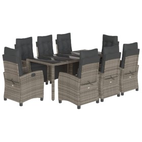 vidaXL 9-tlg. Garten-Essgruppe mit Kissen Grau Poly Rattan