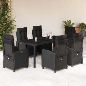 vidaXL 7-tlg. Garten-Essgruppe mit Kissen Schwarz Poly Rattan