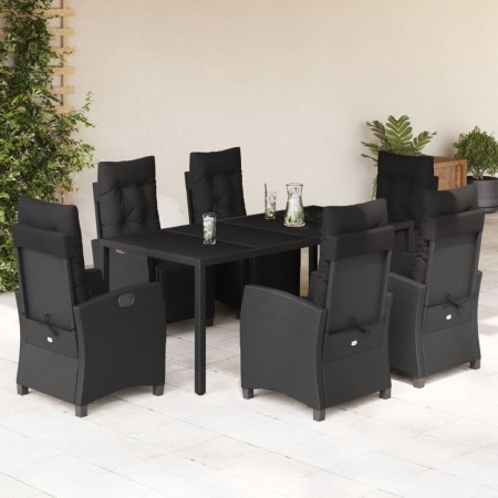 vidaXL 7-tlg. Garten-Essgruppe mit Kissen Schwarz Poly Rattan