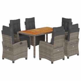 vidaXL 7-tlg. Garten-Essgruppe mit Kissen Grau Poly Rattan