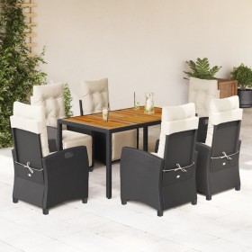 vidaXL 7-tlg. Garten-Essgruppe mit Kissen Schwarz Poly Rattan