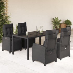 vidaXL 5-tlg. Garten-Essgruppe mit Kissen Schwarz Poly Rattan