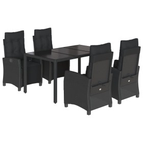 vidaXL 5-tlg. Garten-Essgruppe mit Kissen Schwarz Poly Rattan