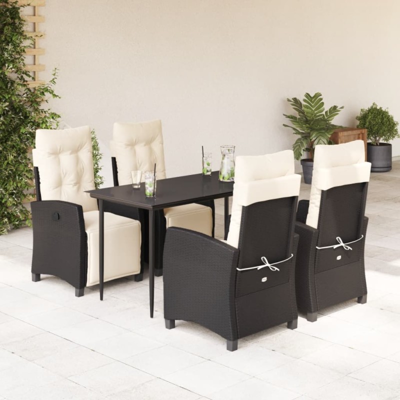 vidaXL 5-tlg. Garten-Essgruppe mit Kissen Schwarz Poly Rattan vidaXL 5-tlg. Garten-Essgruppe mit Kissen Schwarz Poly Rattan