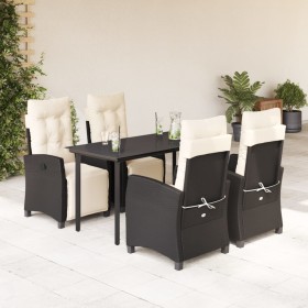 vidaXL 5-tlg. Garten-Essgruppe mit Kissen Schwarz Poly Rattan