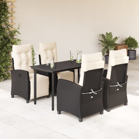 vidaXL 5-tlg. Garten-Essgruppe mit Kissen Schwarz Poly Rattan