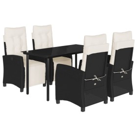 vidaXL 5-tlg. Garten-Essgruppe mit Kissen Schwarz Poly Rattan