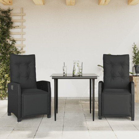 vidaXL 3-tlg. Garten-Essgruppe mit Kissen Schwarz Poly Rattan