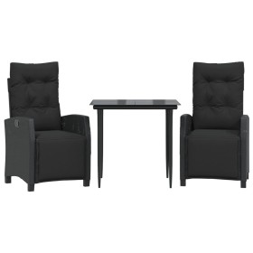 vidaXL 3-tlg. Garten-Essgruppe mit Kissen Schwarz Poly Rattan