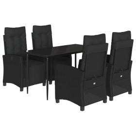 vidaXL 5-tlg. Garten-Essgruppe mit Kissen Schwarz Poly Rattan
