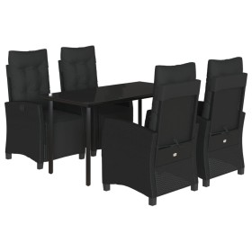 vidaXL 5-tlg. Garten-Essgruppe mit Kissen Schwarz Poly Rattan