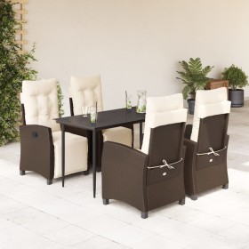 vidaXL 5-tlg. Garten-Essgruppe mit Kissen Braun Poly Rattan