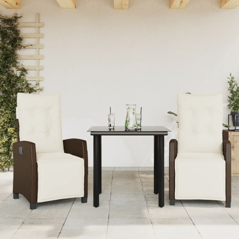 vidaXL 3-tlg. Garten-Essgruppe mit Kissen Braun Poly Rattan vidaXL 3-tlg. Garten-Essgruppe mit Kissen Braun Poly Rattan