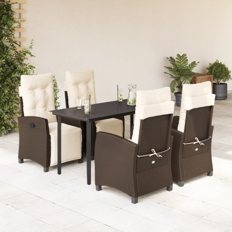 vidaXL 5-tlg. Garten-Essgruppe mit Kissen Braun Poly Rattan vidaXL 5-tlg. Garten-Essgruppe mit Kissen Braun Poly Rattan