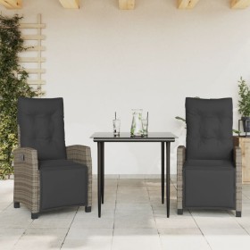 vidaXL 3-tlg. Garten-Essgruppe mit Kissen Grau Poly Rattan