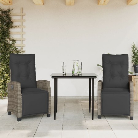 vidaXL 3-tlg. Garten-Essgruppe mit Kissen Grau Poly Rattan