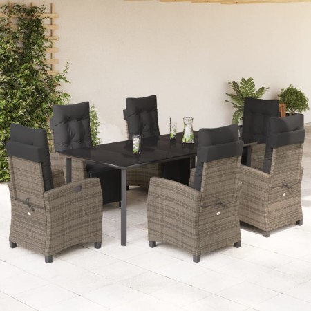 vidaXL 7-tlg. Garten-Essgruppe mit Kissen Grau Poly Rattan