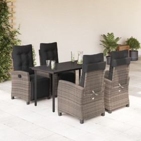 vidaXL 5-tlg. Garten-Essgruppe mit Kissen Grau Poly Rattan