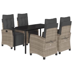 vidaXL 5-tlg. Garten-Essgruppe mit Kissen Grau Poly Rattan