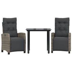 vidaXL 3-tlg. Garten-Essgruppe mit Kissen Grau Poly Rattan