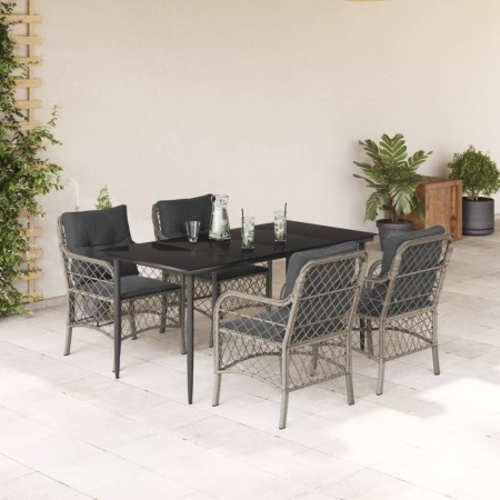 vidaXL 5-tlg. Garten-Essgruppe mit Kissen Hellgrau Poly Rattan