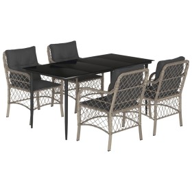 vidaXL 5-tlg. Garten-Essgruppe mit Kissen Hellgrau Poly Rattan
