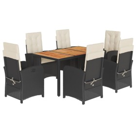 vidaXL 7-tlg. Garten-Essgruppe mit Kissen Schwarz Poly Rattan