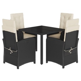 vidaXL 5-tlg. Garten-Essgruppe mit Kissen Schwarz Poly Rattan