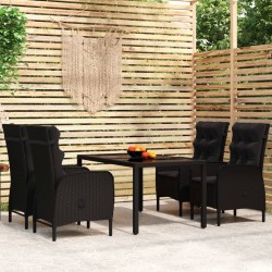 5-tlg. Garten-Essgruppe Poly Rattan Schwarz