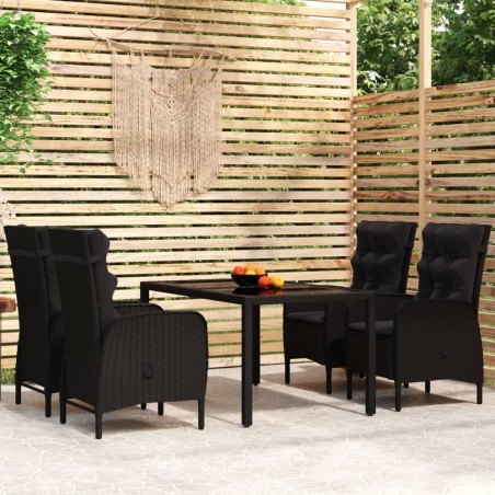 5-tlg. Garten-Essgruppe Poly Rattan Schwarz