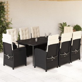 vidaXL 9-tlg. Garten-Essgruppe mit Kissen Schwarz Poly Rattan