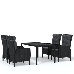 5-tlg. Garten-Essgruppe Poly Rattan Schwarz