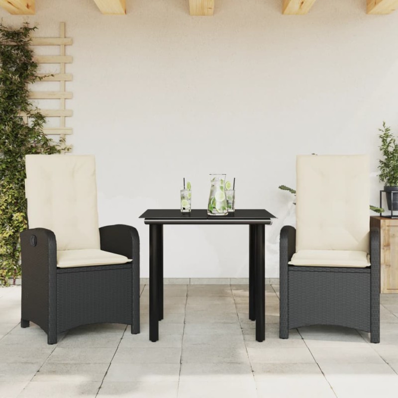 vidaXL 3-tlg. Garten-Essgruppe mit Kissen Schwarz Poly Rattan vidaXL 3-tlg. Garten-Essgruppe mit Kissen Schwarz Poly Rattan