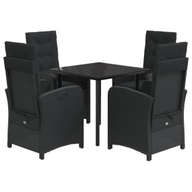 vidaXL 5-tlg. Garten-Essgruppe mit Kissen Schwarz Poly Rattan