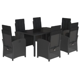 vidaXL 7-tlg. Garten-Essgruppe mit Kissen Schwarz Poly Rattan
