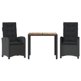 vidaXL 3-tlg. Garten-Essgruppe mit Kissen Schwarz Poly Rattan